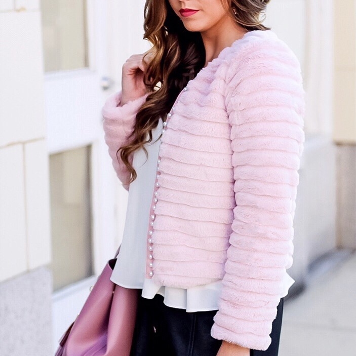 Faux Fur Pearl Beaded Pink Coat + SHEIN 